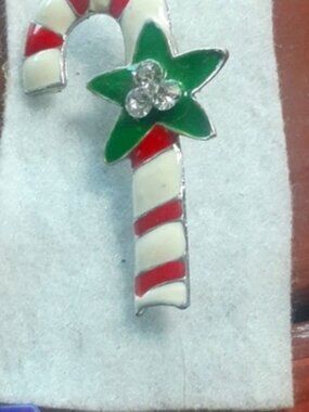 Festive Candy Cane Brooch with Green Star